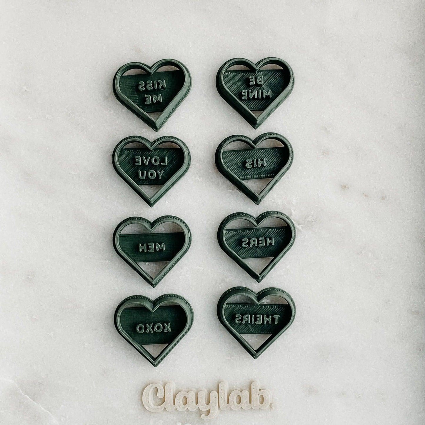 8 Pack Candy Hearts Clay Cutters - Claylab