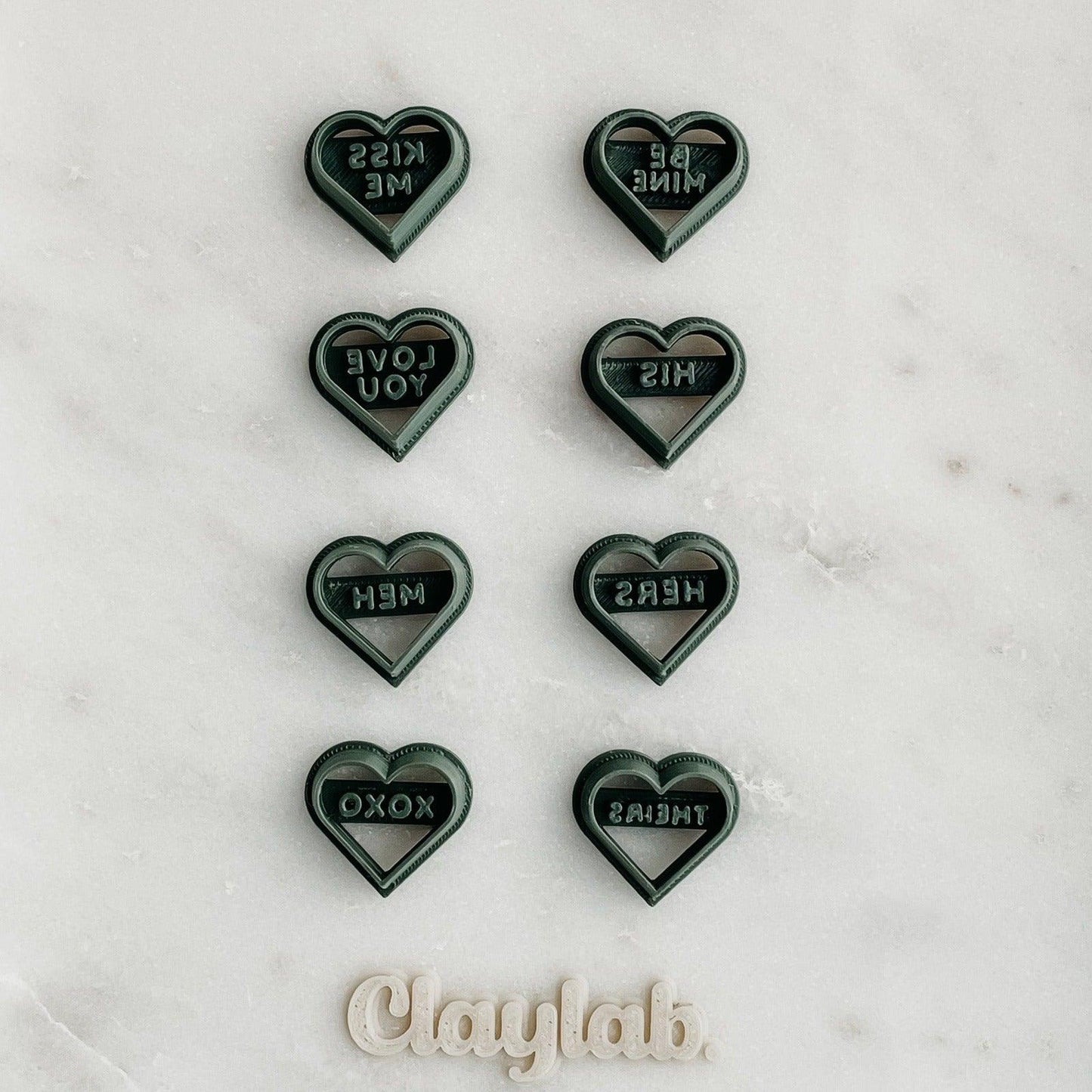 8 Pack Candy Hearts Clay Cutters - Claylab